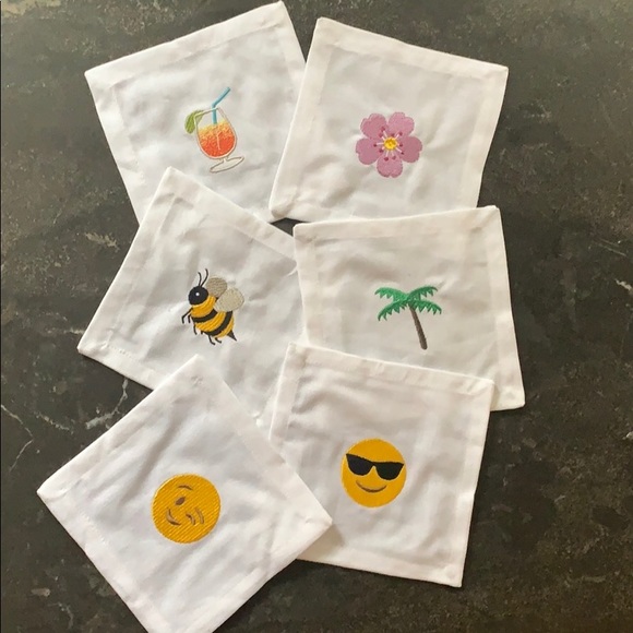 House of Pom Other - House of Pom Emoji Linen Cocktail Napkins (6) new!